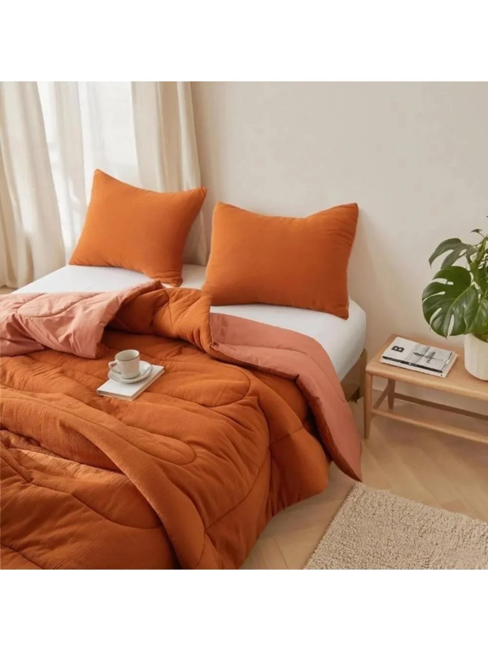 Soft Lightweight 100% Cotton Muslin Comforter Set King, 3PC All Seasons Bedding